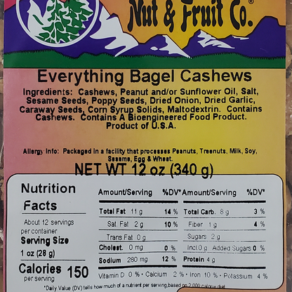 Everything Bagel Cashews 12oz Label