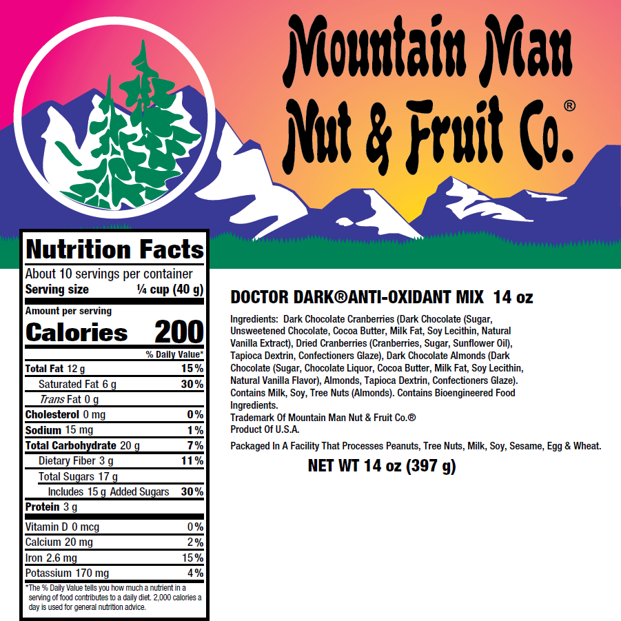 Doctor Dark® Anti-Oxidant Mix 14oz Nutritional Label
