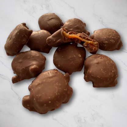 Chocolate Pecan Caramel Clusters Close Up