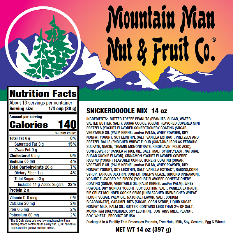 Snickerdoodle Snack Mix 14oz Nutritional Label