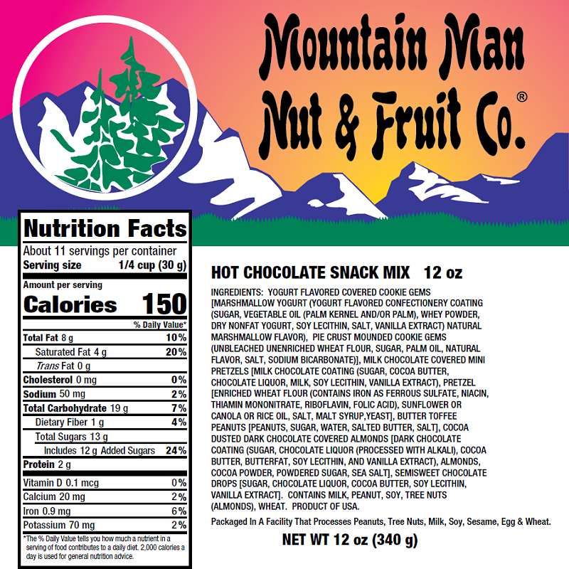 Hot Chocolate Snack Mix 12oz Nutritional Label