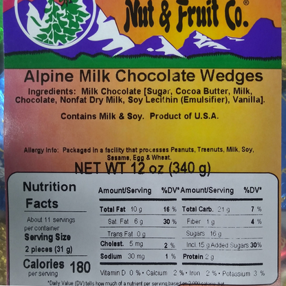 Alpine Milk Chocolate Wedges 12oz Label