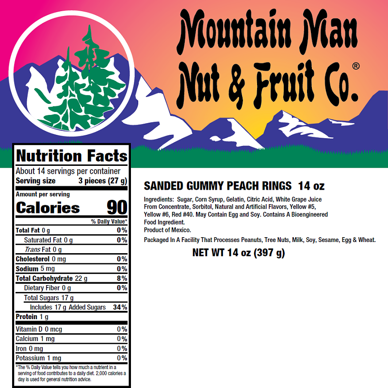 8117 Sanded Gummy Peach Rings 14oz Label