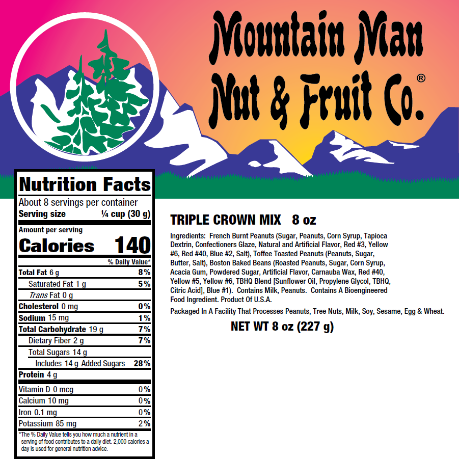 Triple Crown Mix 8oz Nutritional Label