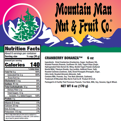 04011 Cranberry Bonanza 6oz Nutritional Label