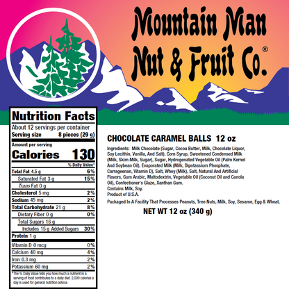 Chocolate Caramel Balls 12oz Nutritional Label