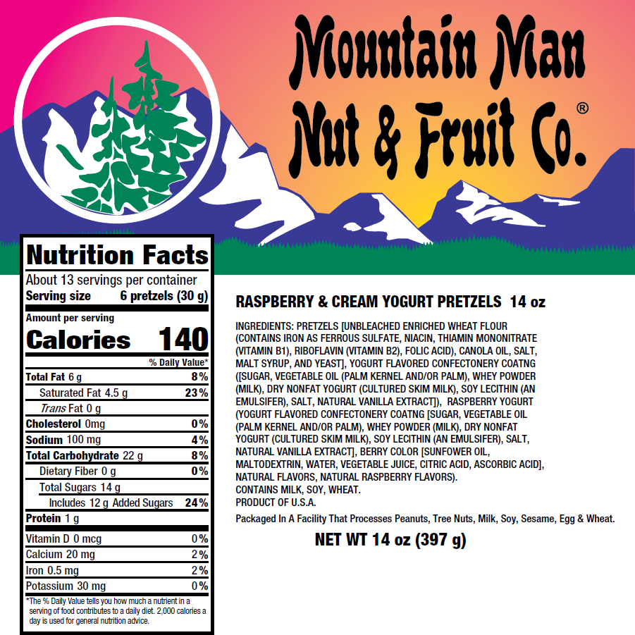 11201 Raspberry & Cream Yogurt Pretzels 14oz Nutritional Label