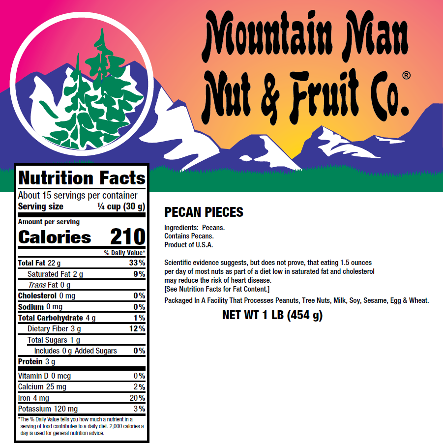 Pecan Pieces 1 pound Nutritional Label