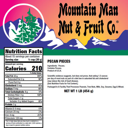 Pecan Pieces 1 pound Nutritional Label
