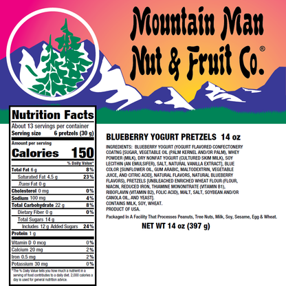 Blueberry Yogurt Pretzels 14oz Nutritional Label