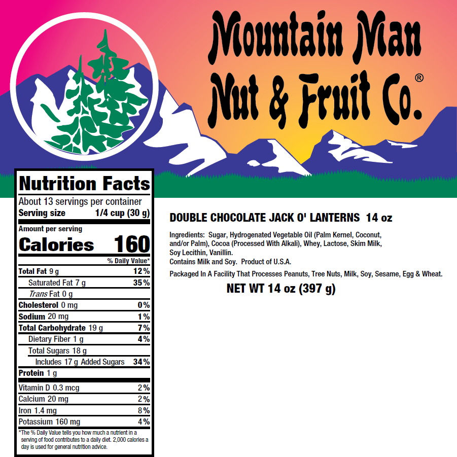 Double Chocolate Jack o' Lanterns 14oz Nutritional Label