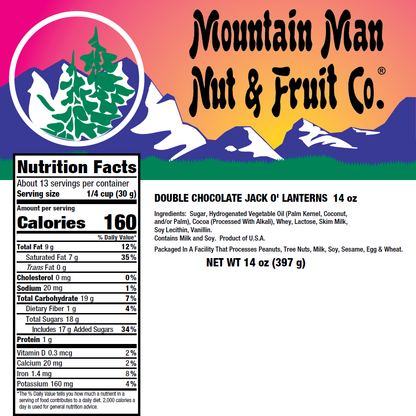 Double Chocolate Jack o' Lanterns 14oz Nutritional Label