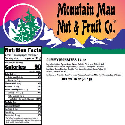 Gummy Monsters 14oz Nutritional Label