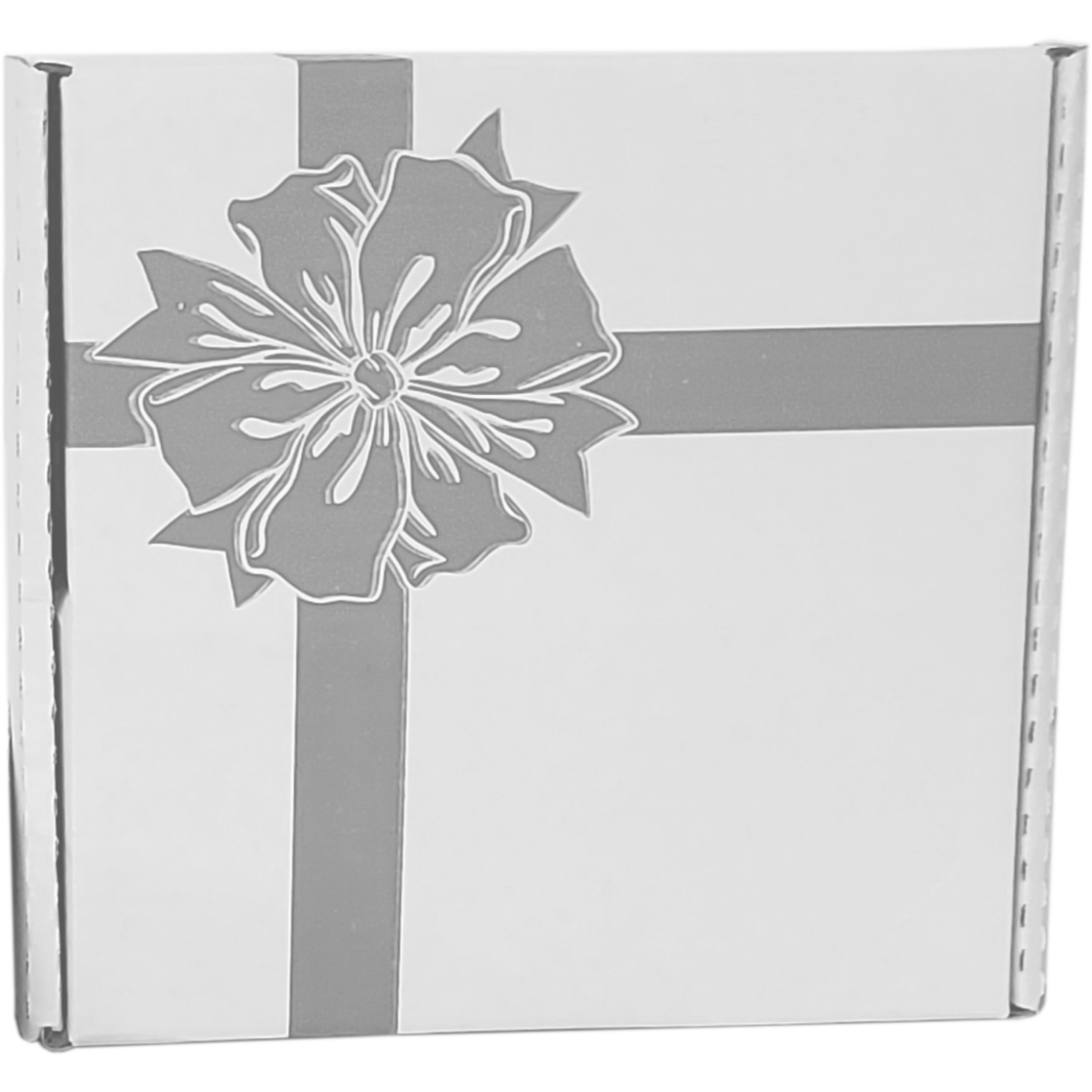 White gift box with gray floral design and stripes - Used for our Custom Naked Gift Box Baskets