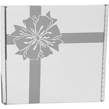 White gift box with gray floral design and stripes - Used for our Custom Naked Gift Box Baskets