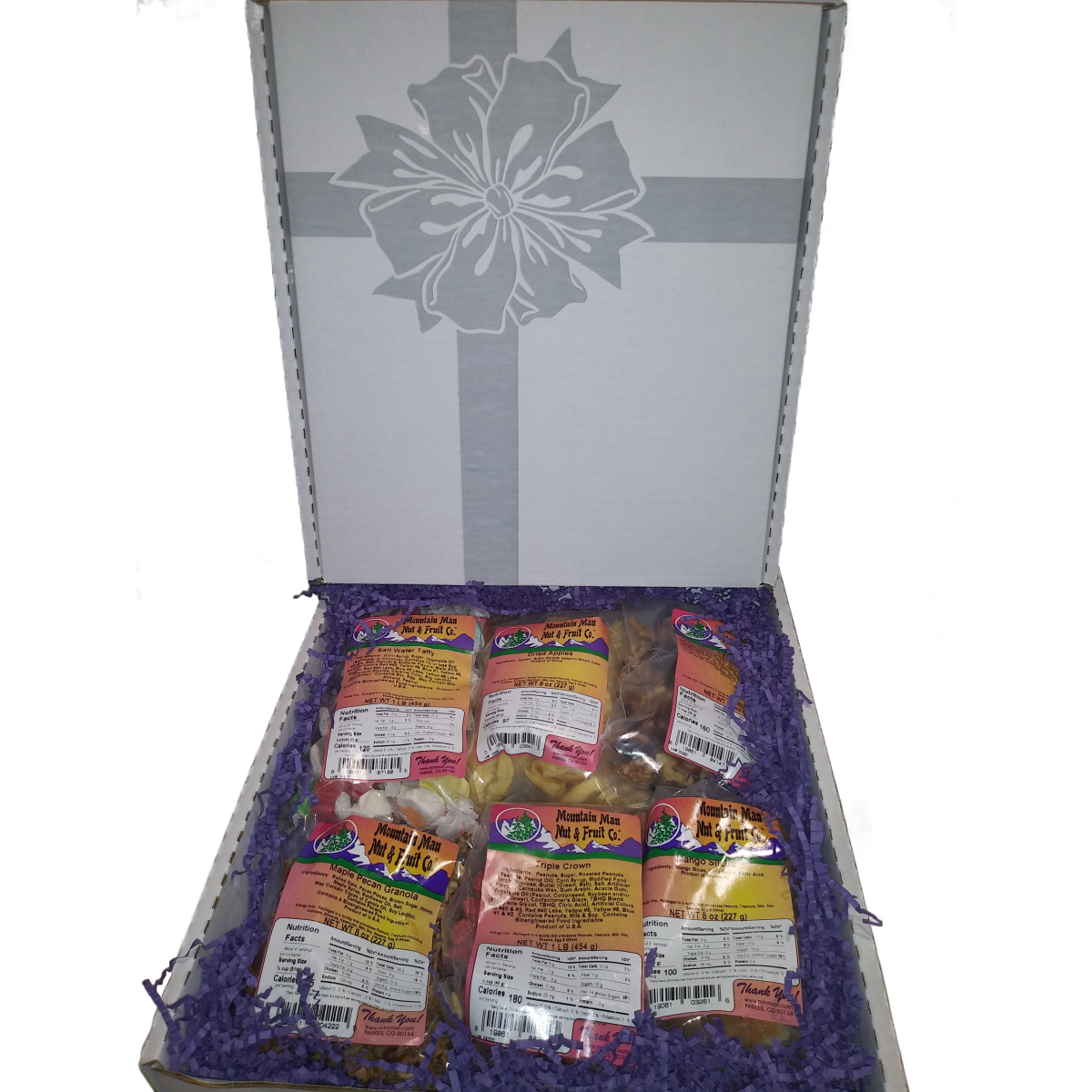 Example of Build Your Own Custom Gift Basket in a Convenient Gift Box (Shows closed box on top of open bottom)