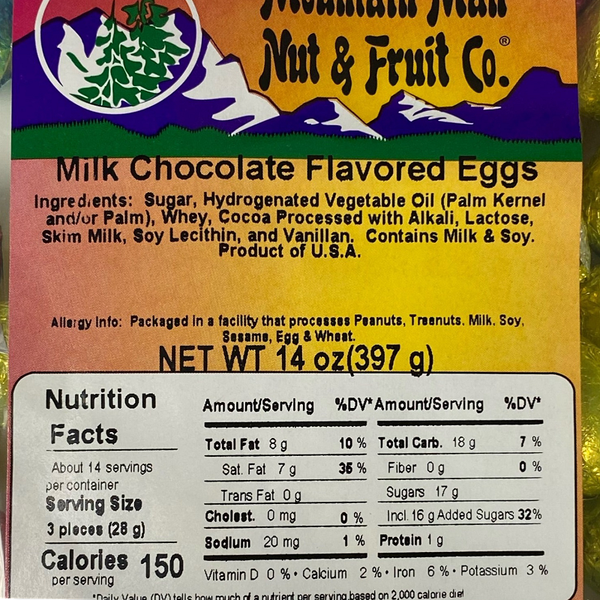 20004 Milk Chocolate Flavored Eggs 14oz Label