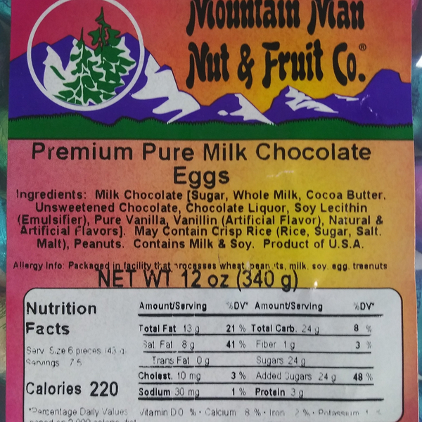 Premium Pure Milk Chocolate Eggs 12oz Label
