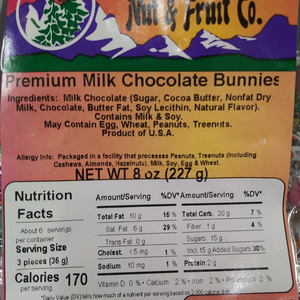 Premium Pure Milk Chocolate Bunnies 8oz Label