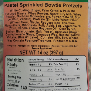 Pastel Sprinkled Bowtie Pretzels 14oz Label