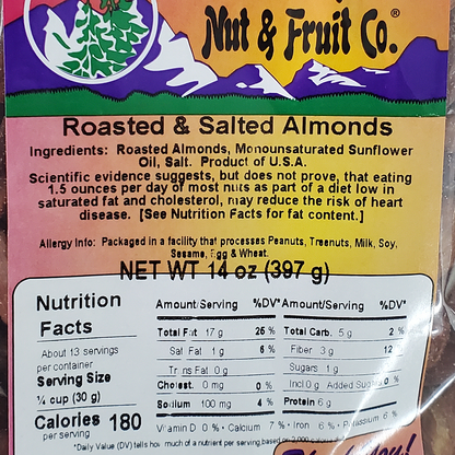 Roasted and Salted Almonds 14oz Label