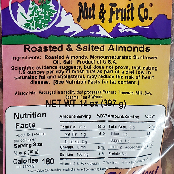 Roasted and Salted Almonds 14oz Label