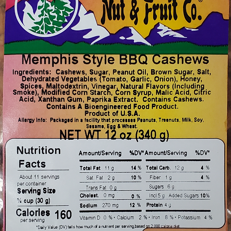 Memphis Style BBQ Cashews 12oz Label