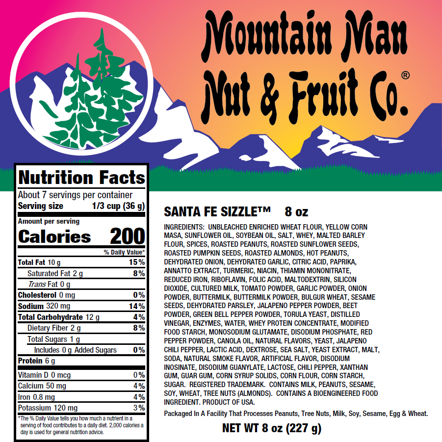Santa Fe Sizzle 8oz Nutritional Label