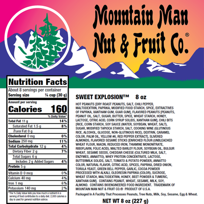 Sweet Explosion Trail Mix 8oz Nutritional Label