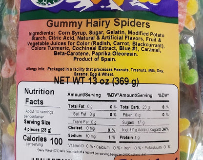 60380 Gummy Hairy Spiders 13oz Label