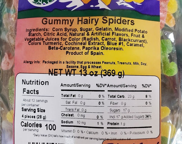 gummy hairy spiders label