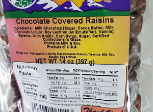 chocolate covered raisins label