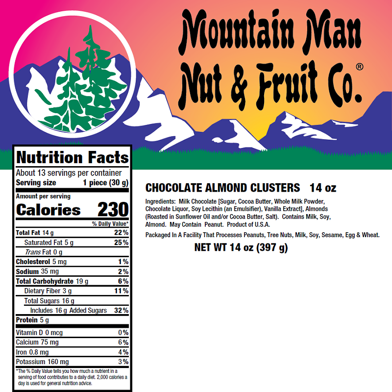 6117 Chocolate Almond Clusters 14oz Label