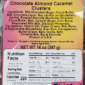 Chocolate Almond Caramel Clusters 14oz Label