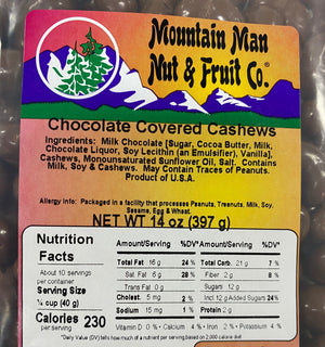 chocolate covered cashews label