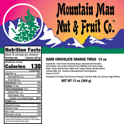 6141 Dark Chocolate Orange Twigs 13oz Label