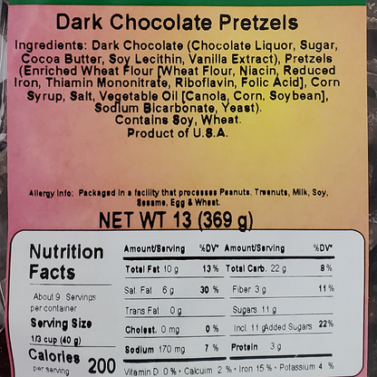 6215 Dark Chocolate Pretzels 13oz Label