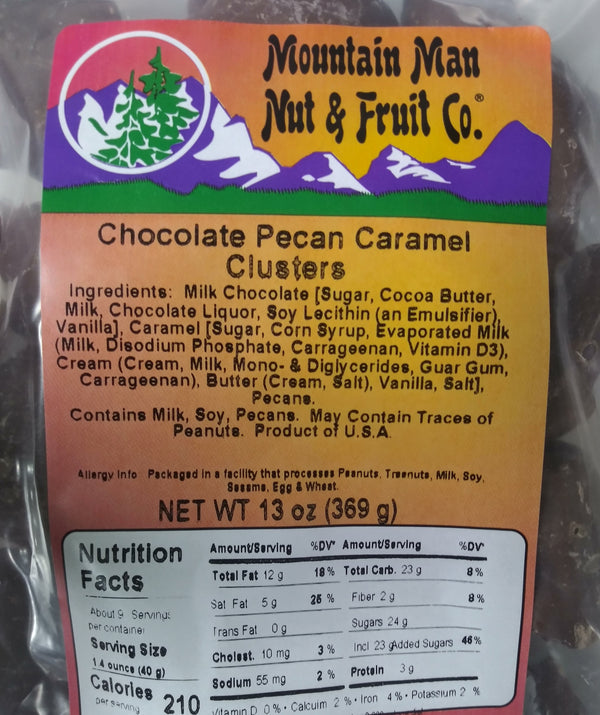 Chocolate Pecan Caramel Clusters Label