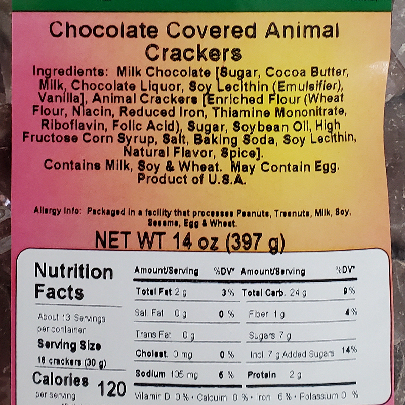 6530 Chocolate Animal Cookies 14oz Label