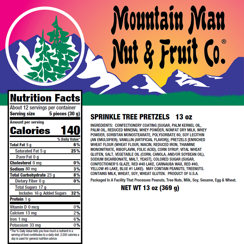 702525 Sprinkled Tree Pretzels 13oz Label