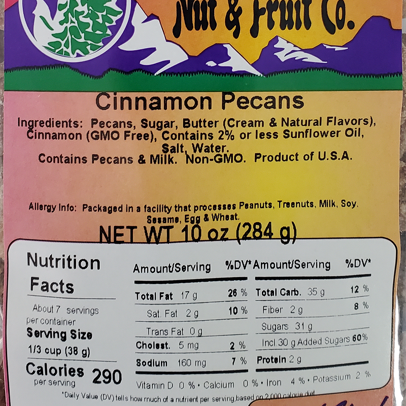 Cinnamon Frosted Pecans 10 oz Label