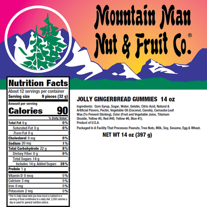 Jolly Gingerbread Gummies 14oz Nutritional Label