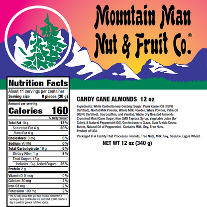 Candy Cane Almonds 12oz Nutritional Label