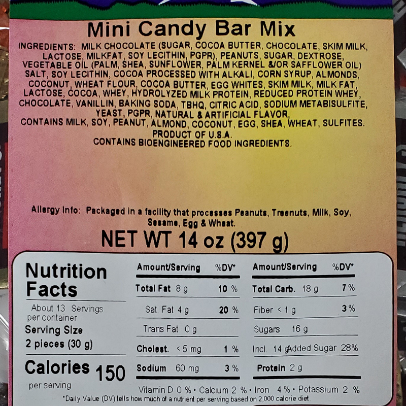 7475 Mini Candy Bar Mix 14oz Label