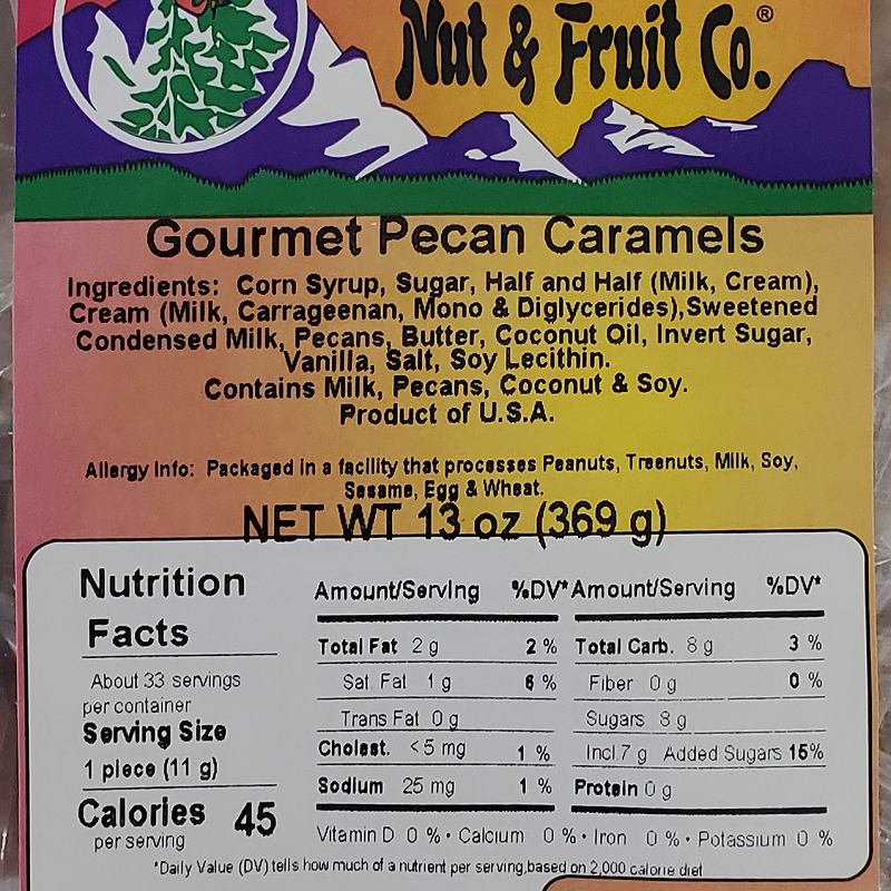 Gourmet Pecan Caramels 13oz Label