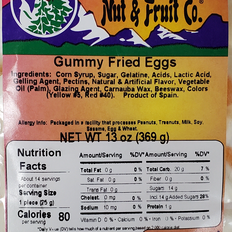 Gummy Fried Eggs 13oz Label