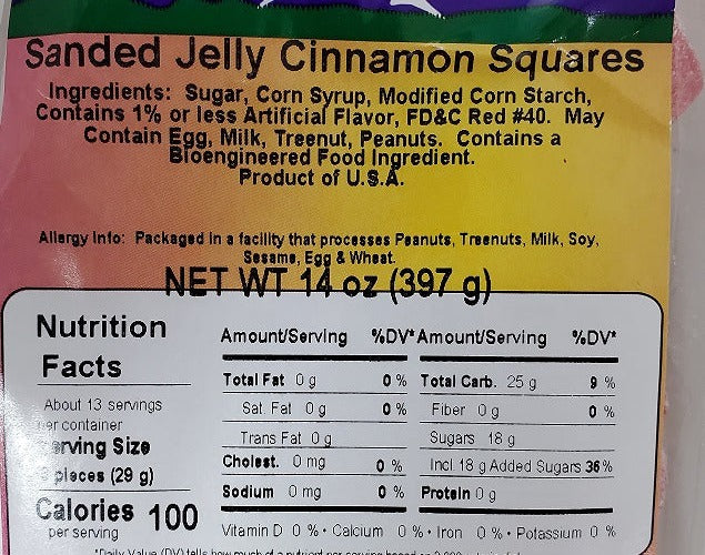 Sanded Jelly Cinnamon Squares 14oz Label