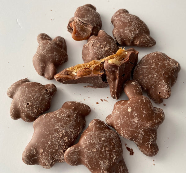 Chocolate Almond Caramel Clusters Close Up