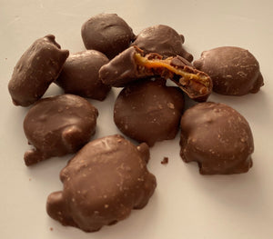 Chocolate Pecan Caramel Clusters Close Up