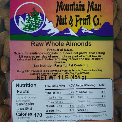 whole raw almonds label
